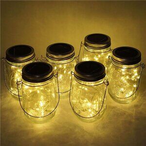 Solar Mason Jar Lights, 6 Pack 10 LED Jar Lid String Lights with 6 Hangers